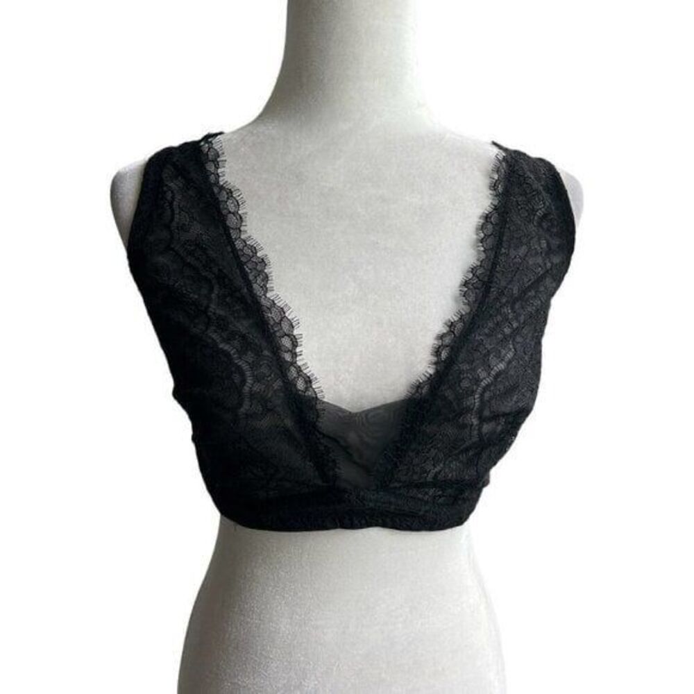Victoria's Secret Dream Angels Unlined Plunge Lace Sheer Velour Band Bralette XS
